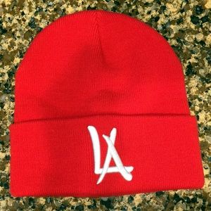 LA Red & White Beanie